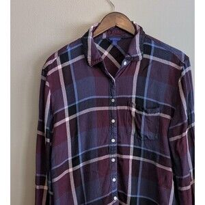 Aeropostale Flannel Shirt Womens XL Maroon Blue Plaid Button Up Extra Large Soft